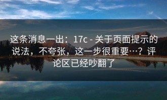 这条消息一出：17c - 关于页面提示的说法，不夸张，这一步很重要…？评论区已经吵翻了