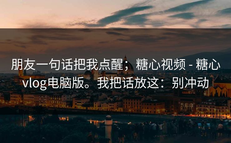 朋友一句话把我点醒；糖心视频 - 糖心vlog电脑版。我把话放这：别冲动